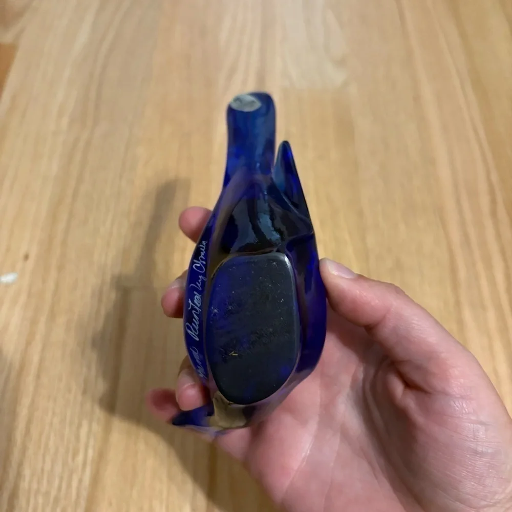 Vintage Fenton Cobalt Blue Long Tail Bird Hand Painted ARTIST SIGNED C SMITH